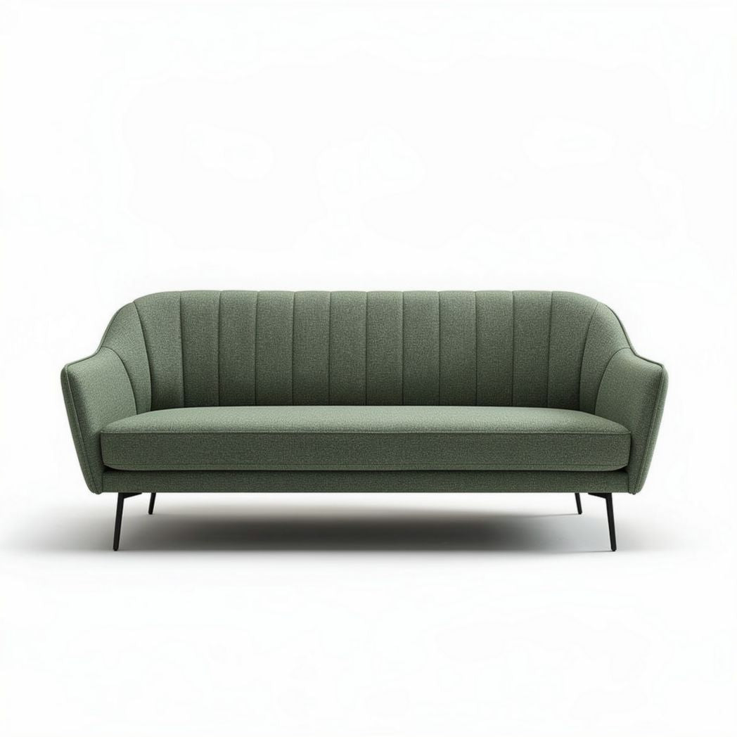 Groene stoffen bank met verticale stiksels 180 x 80 x 75cm