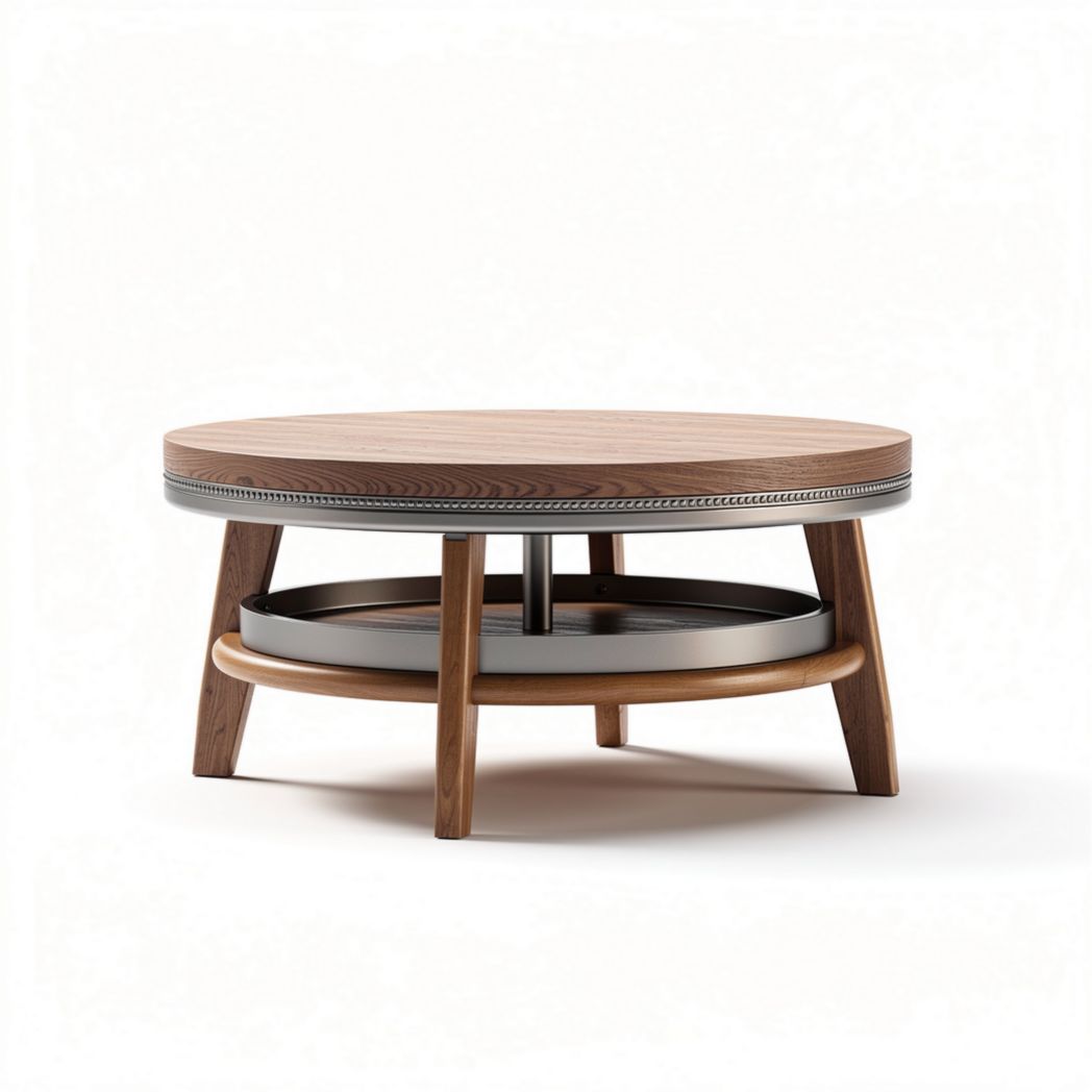 Houten salontafel met ronde vorm en metalen details 80 x 80 x 40cm