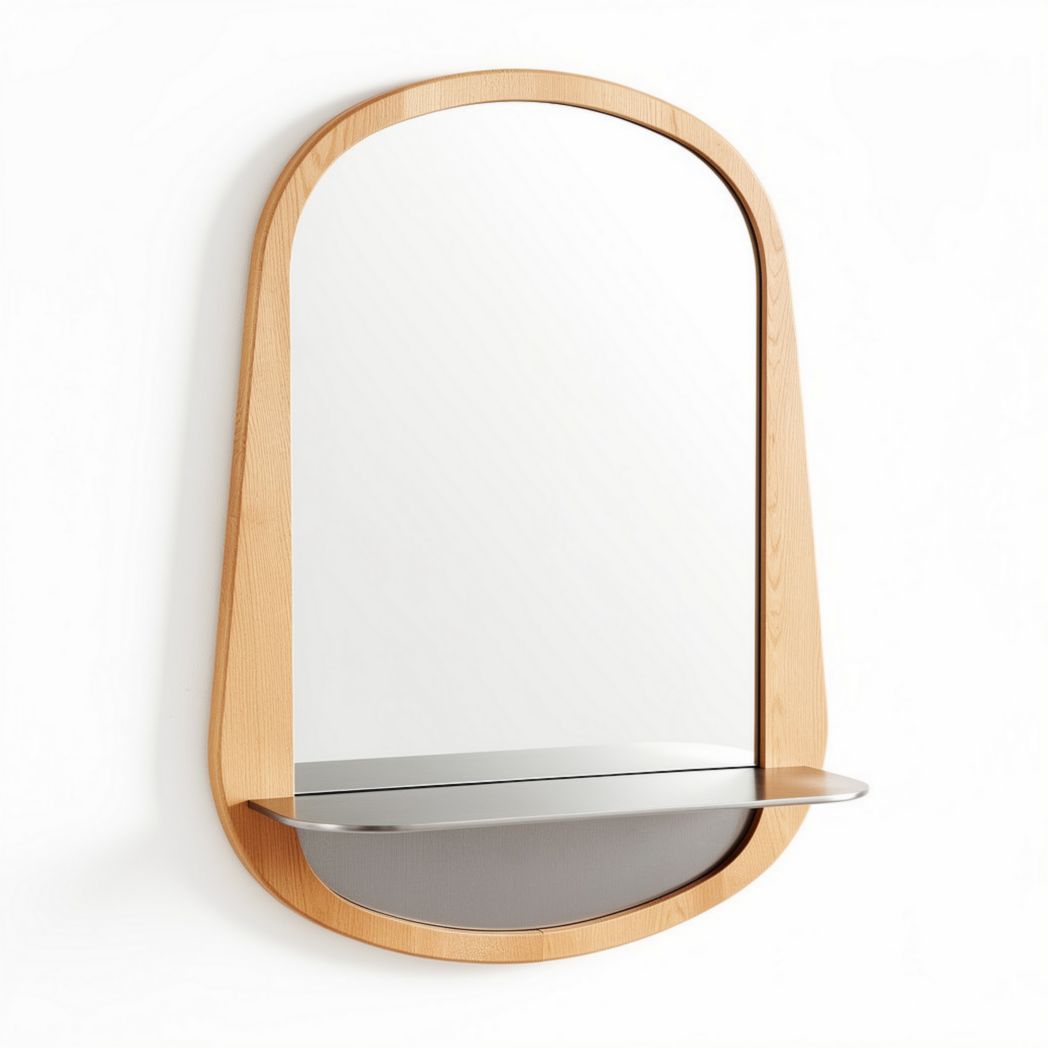 Spiegeldesign met houten omlijsting en metalen plank 60 x 40 x 8cm