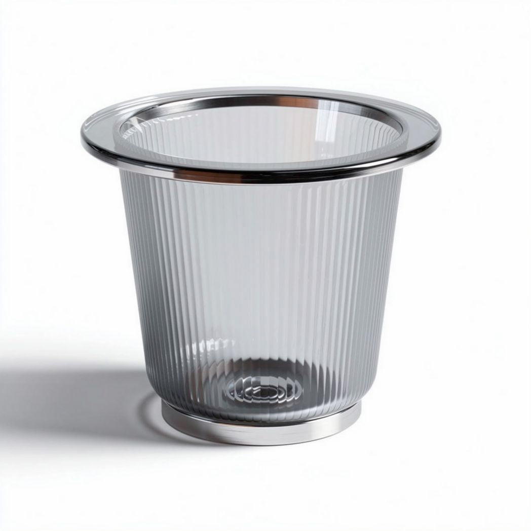 Geleidelijke glazen bloempot met metalen rand 15 x 15 x 12cm