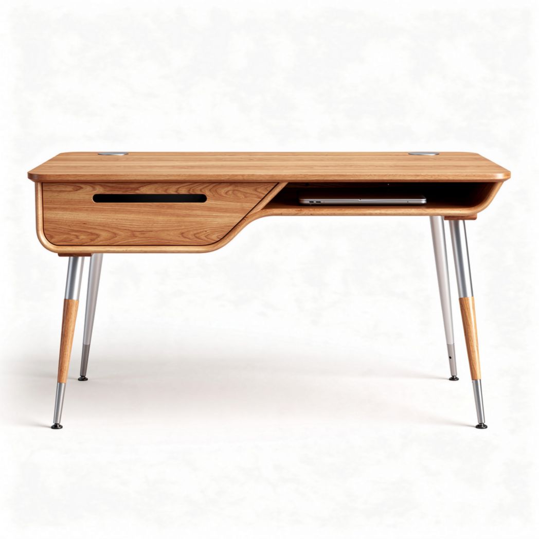 Bureau van hout en metaal met lade 120 x 60 x 75cm bruin en zilver