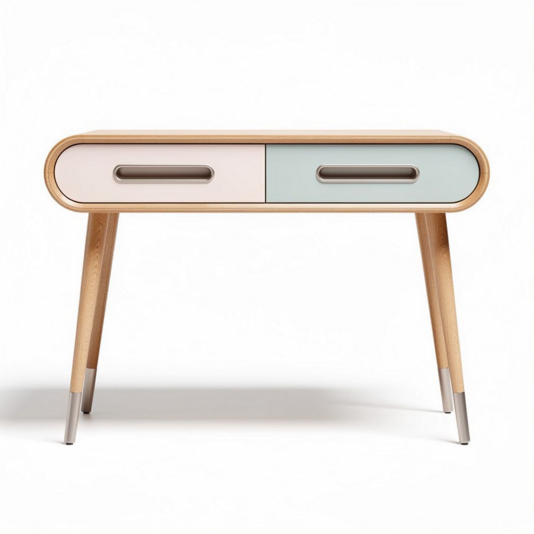 Houten bureau met twee lades in pastelkleuren 60 x 40 x 75cm