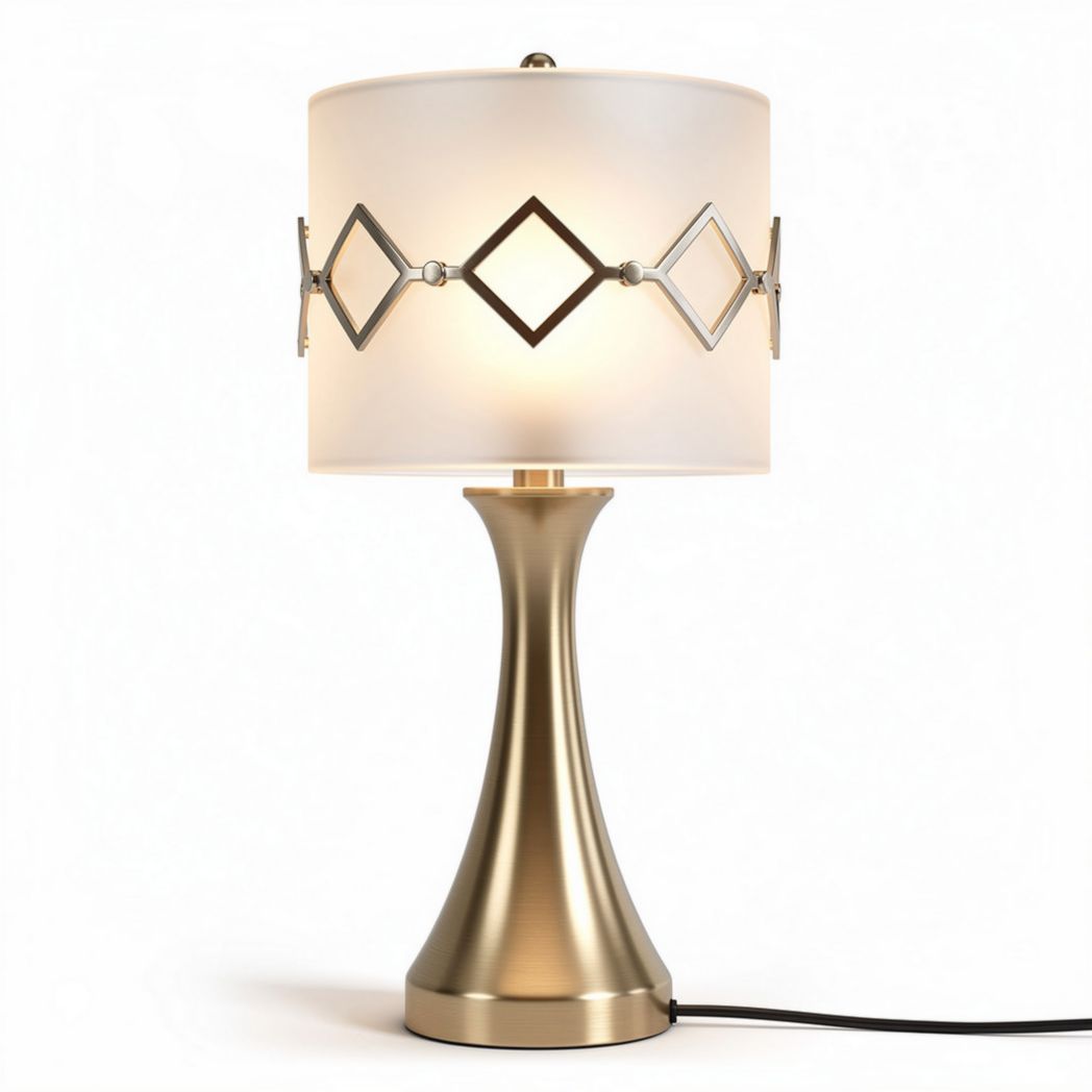 Tafellamp met gouden basis en witte lampenkap 30 x 30 x 50cm
