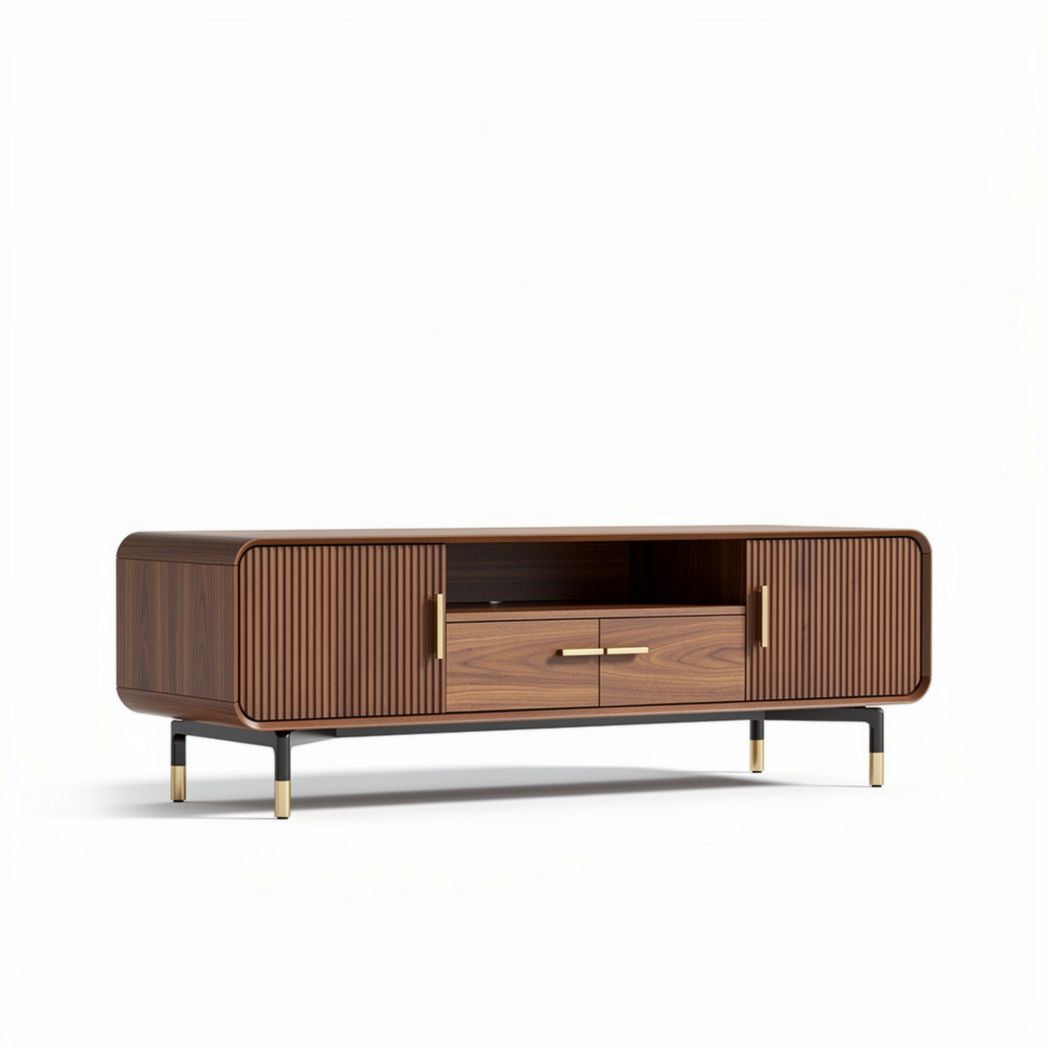 TV-meubel van hout met lijnen in walnootkleur 150 x 40 x 50cm