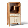 Houten kast met twee lades en open planken in cream en bruin 80 x 40 x 150cm
