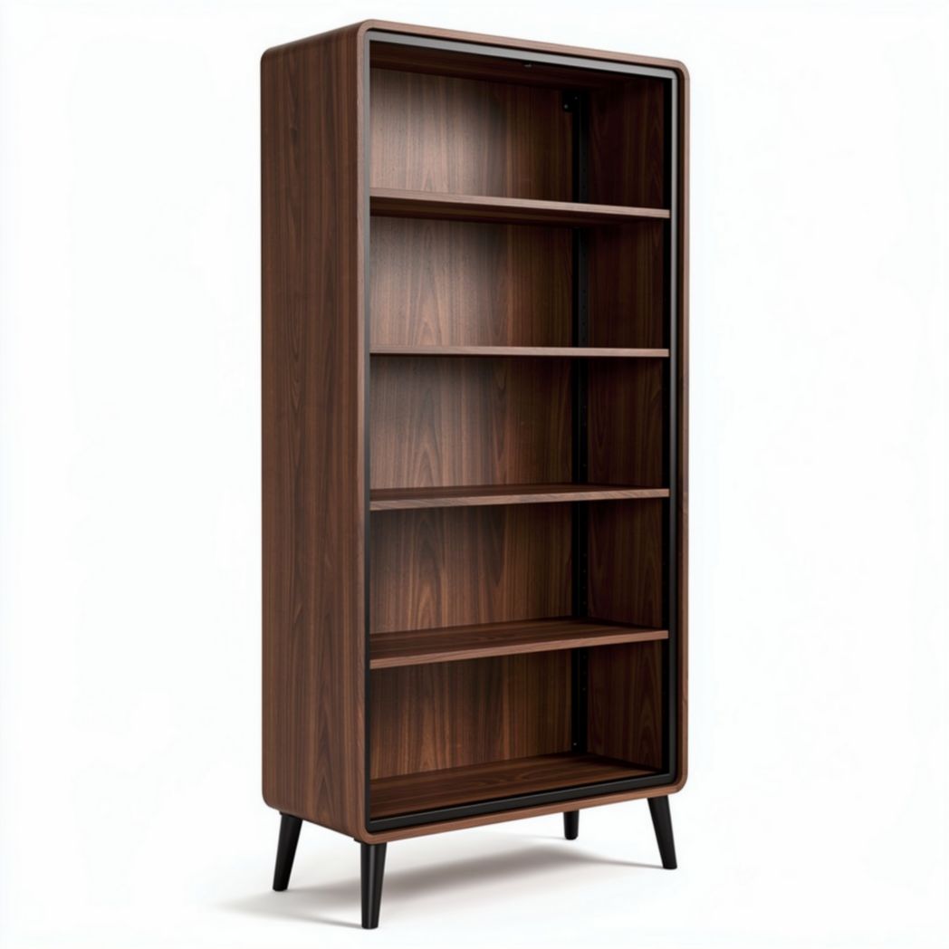 Boekenkast van donker hout met 5 planken en afmetingen 80 x 40 x 180cm